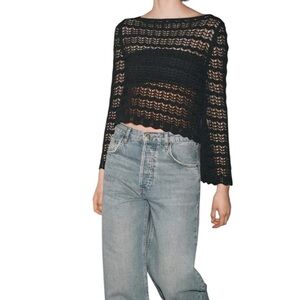 Zara Pointelle Knit Crop Sweater